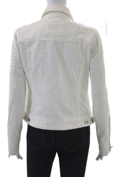 BCBG Max Azria Womens Military Biker Jacket White Cotton-Faux Leather Size S