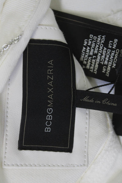 BCBG Max Azria Womens Military Biker Jacket White Cotton-Faux Leather Size S