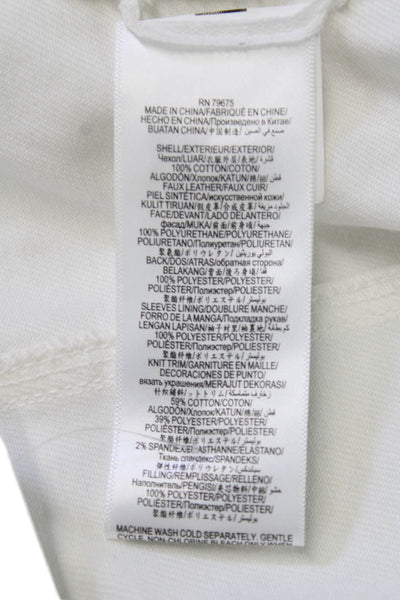 BCBG Max Azria Womens Military Biker Jacket White Cotton-Faux Leather Size S