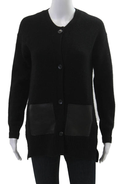 C by Bloomingdales Women Cashmere Cardigan Sweater Black Button Crew Size S