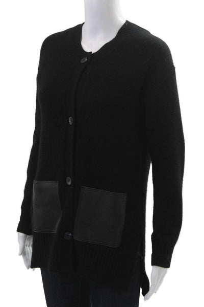 C by Bloomingdales Women Cashmere Cardigan Sweater Black Button Crew Size S