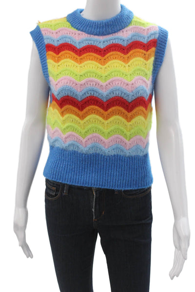 Zara Unisex Striped Crew Neck Sleeveless Vest Multi-Color Size S