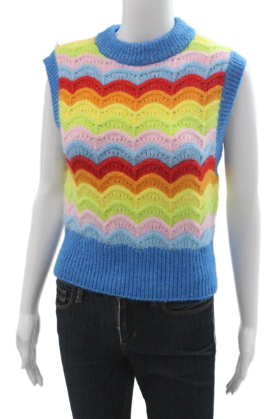 Zara Unisex Striped Crew Neck Sleeveless Vest Multi-Color Size S