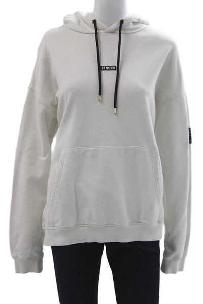 PE Nation Women Pullover Hoodie Beige Long Sleeve 100% Organic Cotton Size M