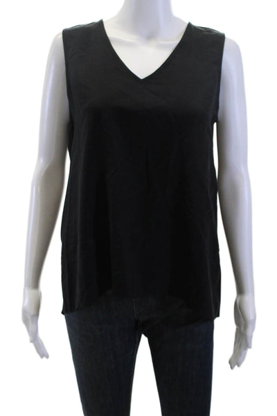 Magaschoni Women Silk V-Neck Tank Black Size 6