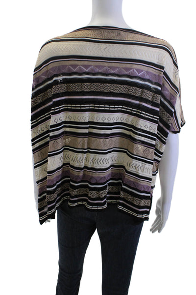 Fuzzi Womens Tunic Blouse Beige Striped Round Neck Short Sleeve Size S