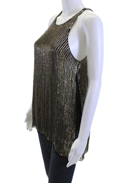 Parker Women Silk Striped High Neck Sleeveless 80s Tunic Button Size S