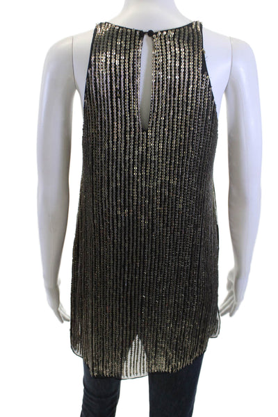 Parker Women Silk Striped High Neck Sleeveless 80s Tunic Button Size S