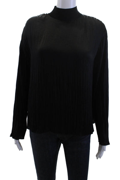 Vince Women Black Polyester Mock Neck Long Sleeve Blouse Size S