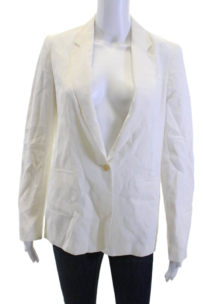 Theory Unisex Designer White Collared Blazer Button Closure Viscose Size 2