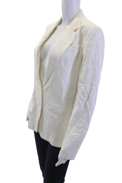 Theory Unisex Designer White Collared Blazer Button Closure Viscose Size 2
