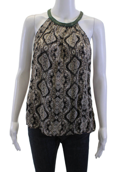 Joie Women Silk Paisley Bohemian Tank Beige Sleeveless Size S