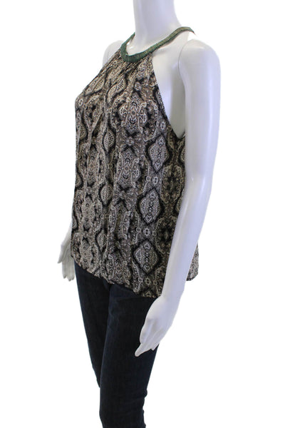 Joie Women Silk Paisley Bohemian Tank Beige Sleeveless Size S