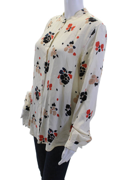Equipment Femme Women Silk Floral High Neck Long Sleeve Button-Up Blouse Size S