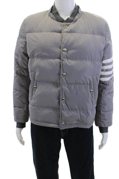 Thom Browne, Mens Quilted Puffer Bomber Jacket Gray Size S