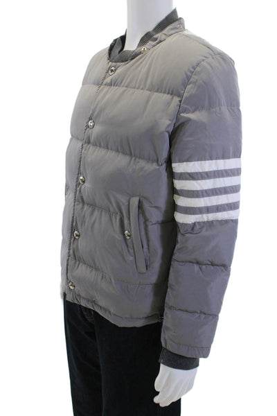Thom Browne, Mens Quilted Puffer Bomber Jacket Gray Size S