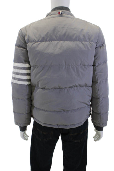 Thom Browne, Mens Quilted Puffer Bomber Jacket Gray Size S
