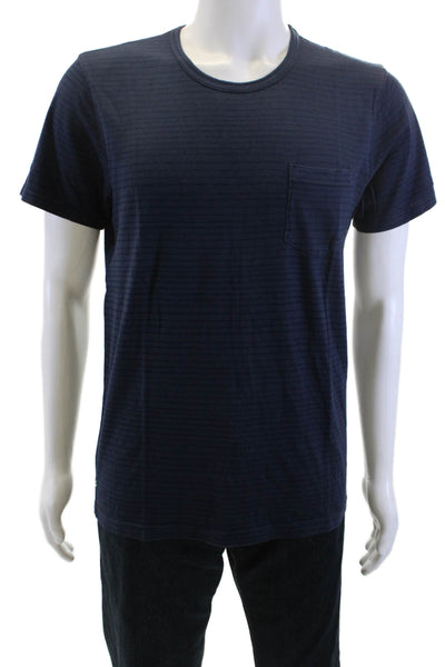 Splendid Mills Men Dark Blue Striped Crewneck T-Shirt Supima Size M