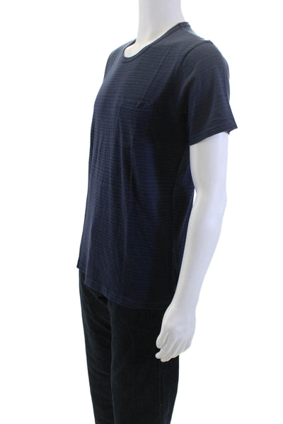 Splendid Mills Men Dark Blue Striped Crewneck T-Shirt Supima Size M