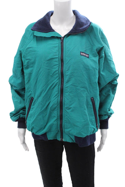 Lands End Women Windbreaker Green Zip Collared Nylon Long Sleeve Size L