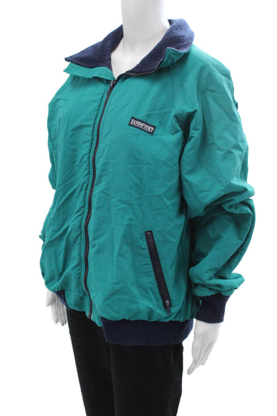 Lands End Women Windbreaker Green Zip Collared Nylon Long Sleeve Size L