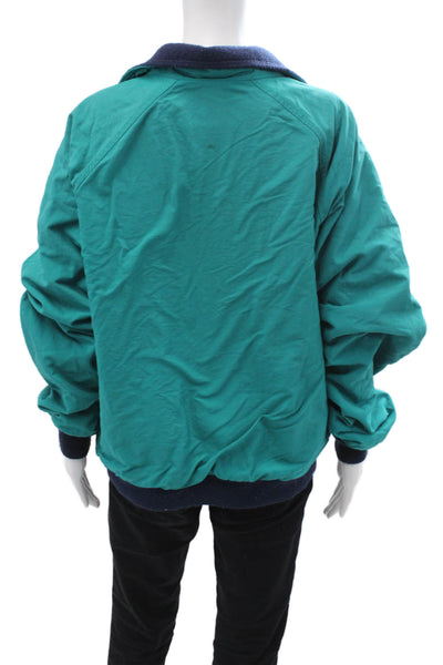 Lands End Women Windbreaker Green Zip Collared Nylon Long Sleeve Size L