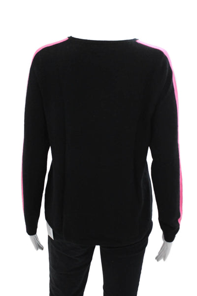 LT Women Black 100% Cashmere Striped Pullover Sweater Crewneck Size S