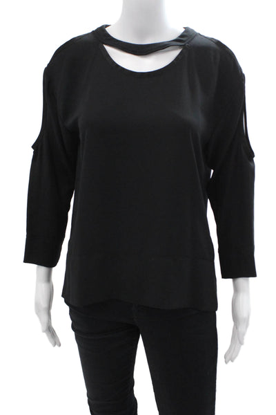 IRO Women Black 3/4 Sleeve Round Neck Blouse Button Polyester Size S