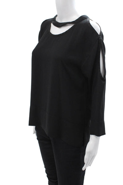 IRO Women Black 3/4 Sleeve Round Neck Blouse Button Polyester Size S