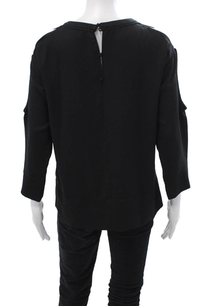 IRO Women Black 3/4 Sleeve Round Neck Blouse Button Polyester Size S