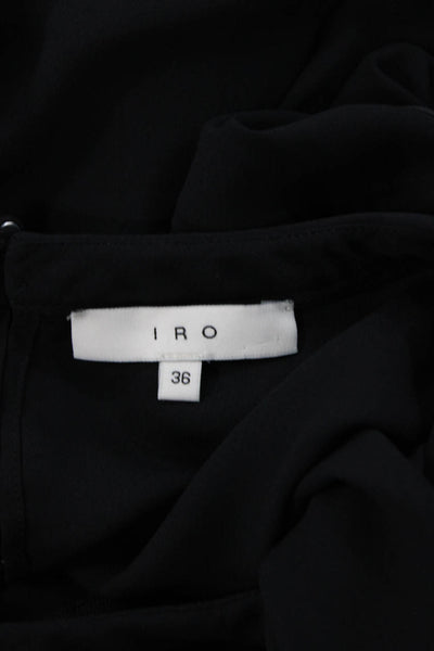 IRO Women Black 3/4 Sleeve Round Neck Blouse Button Polyester Size S