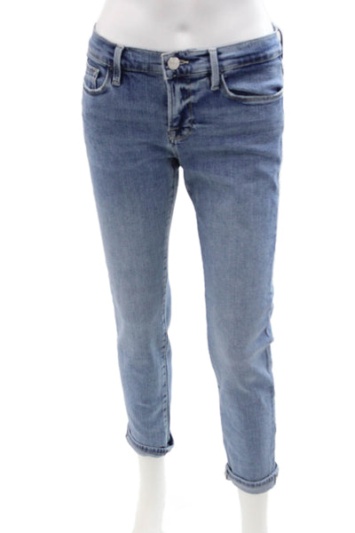 Frame Womens Boyfriend Straight Jeans Light Blue High Rise Button Size 25