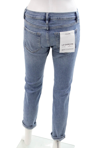 Frame Womens Boyfriend Straight Jeans Light Blue High Rise Button Size 25