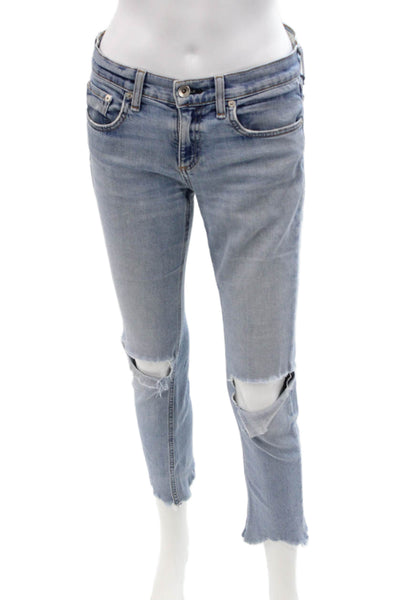 Rag & Bone Women Ankle Cropped Jeans Light Blue Mid Rise Size 24