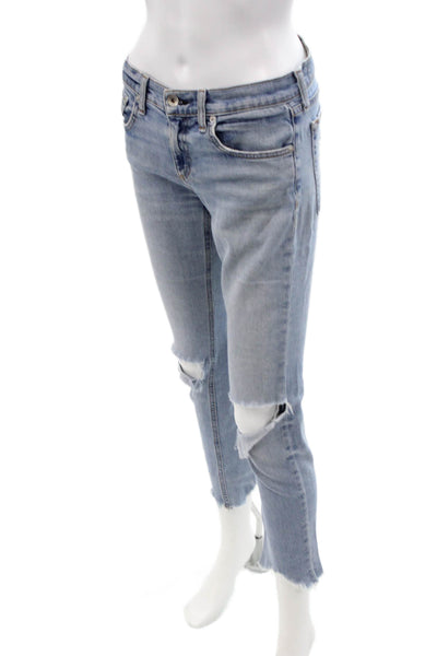 Rag & Bone Women Ankle Cropped Jeans Light Blue Mid Rise Size 24