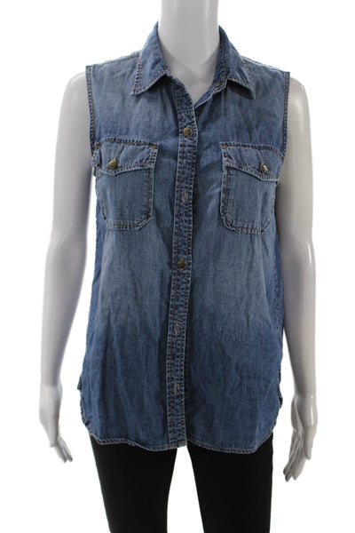 Current/Elliott Womens Collared Sleeveless Cotton Camisole Blouse Blue Size 1