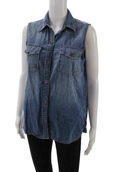Current/Elliott Womens Collared Sleeveless Cotton Camisole Blouse Blue Size 1