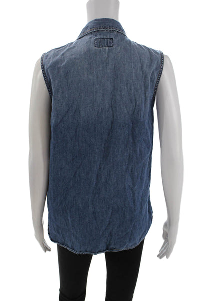 Current/Elliott Womens Collared Sleeveless Cotton Camisole Blouse Blue Size 1
