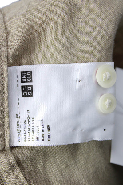Uniqlo Women Beige 100% Linen Collared Button-Up Long Sleeve Top Size S