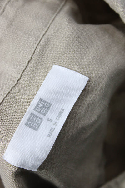 Uniqlo Women Beige 100% Linen Collared Button-Up Long Sleeve Top Size S
