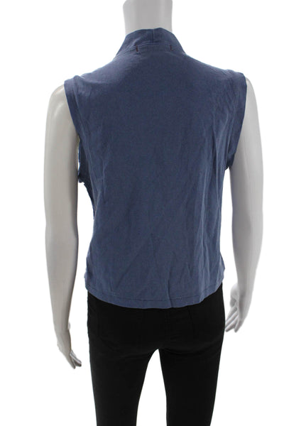 Amo Womens Cropped Tank Blue V-Neck Lace Up Cotton Sleeveless 90s Size S