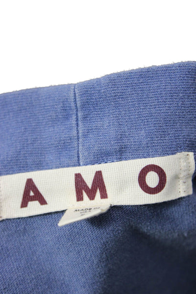 Amo Womens Cropped Tank Blue V-Neck Lace Up Cotton Sleeveless 90s Size S