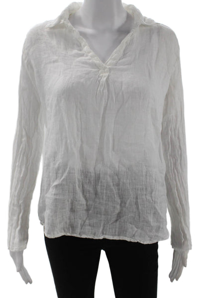 Luna Luz Women Boho V-Neck White Cotton Blouse Long Sleeve Size XS