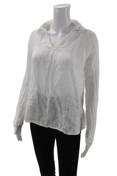 Luna Luz Women Boho V-Neck White Cotton Blouse Long Sleeve Size XS