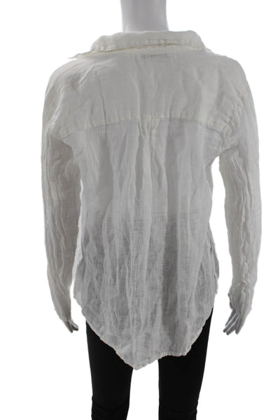 Luna Luz Women Boho V-Neck White Cotton Blouse Long Sleeve Size XS