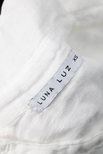 Luna Luz Women Boho V-Neck White Cotton Blouse Long Sleeve Size XS