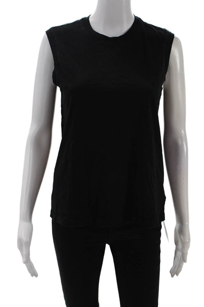 ATM Womens Basic Sleeveless Tank Black 100% Cotton Crew Neck Size S