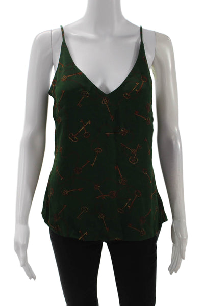 L'Agence Women Silk Camisole Green V-Neck Graphic Print Petite Size S