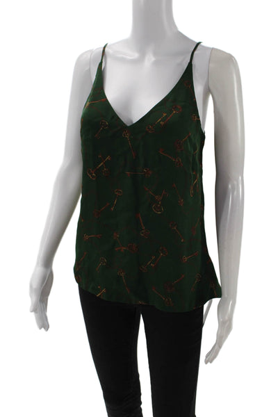 L'Agence Women Silk Camisole Green V-Neck Graphic Print Petite Size S