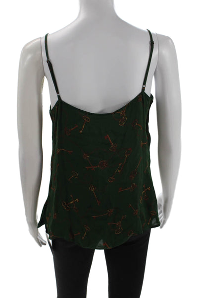 L'Agence Women Silk Camisole Green V-Neck Graphic Print Petite Size S